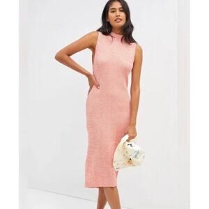 Daily Practice Anthropologie Size XL Coral Orange Ribbed Mock Neck Midi Dress